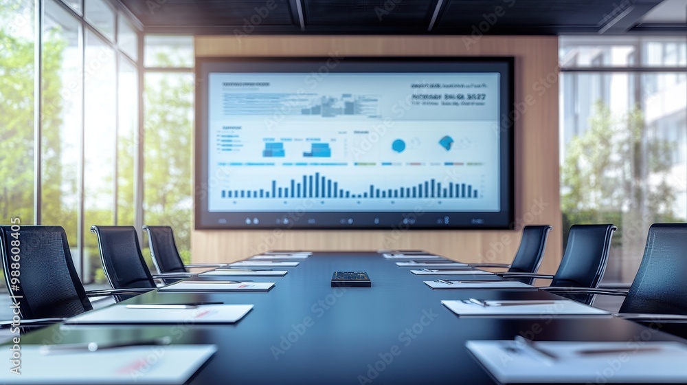 Modern Conference Room with Interactive Display Board Modern Conference Room with Interactive Display Board