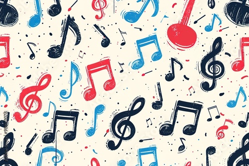 Music signs seamless pattern, accidental, note symbols background. Hand drawn doodle style vector graphics
