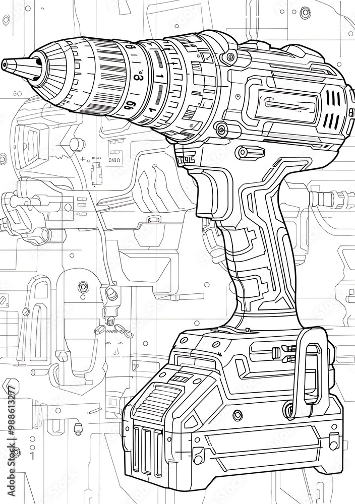 Obraz premium Cordless Drill Blueprint Design