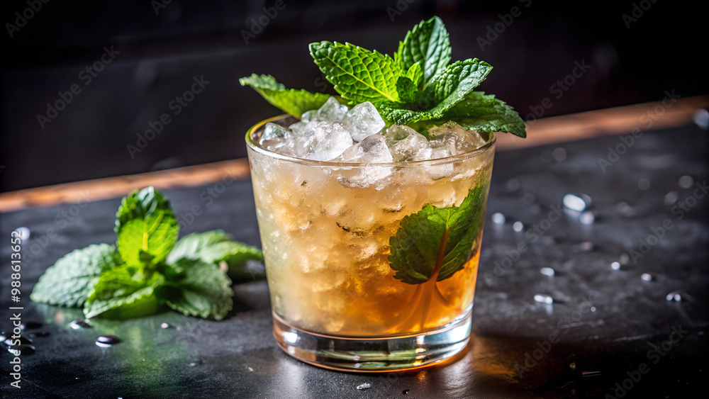 Mint Julep with Crushed Ice and Fresh Mint Leaves Mint Julep with Crushed Ice and Fresh Mint Leaves