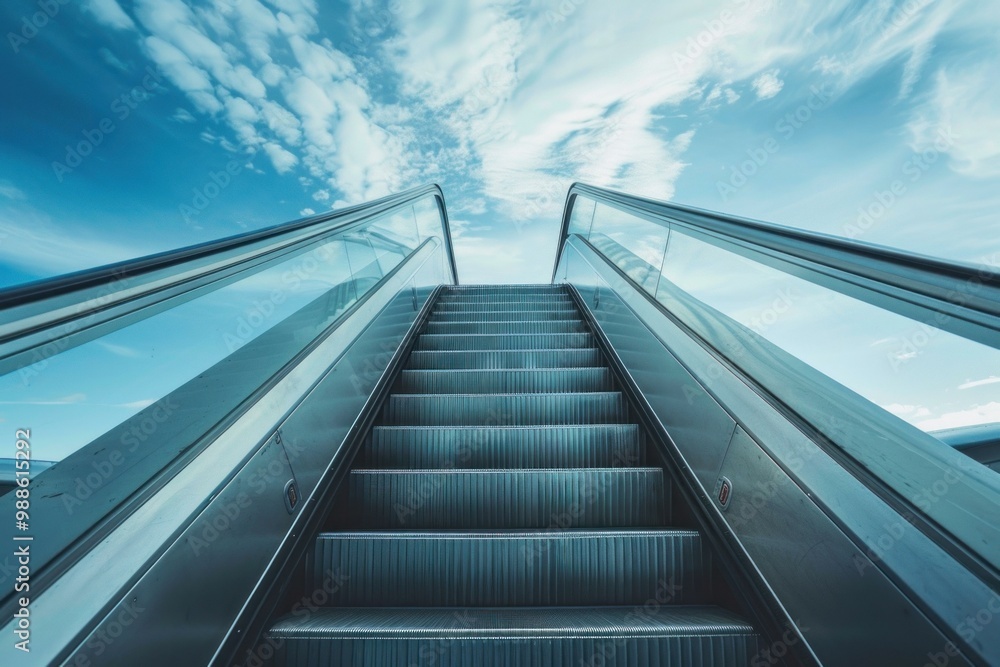 Fototapeta premium Escalator going up to the sky with clouds in the background