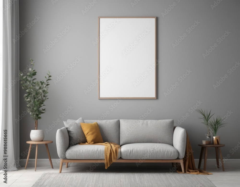 Mockup room for poster or painting in modern minimalist interior, Photo Frame Mockup, gray colors Mockup room for poster or painting in modern minimalist interior, Photo Frame Mockup, gray colors