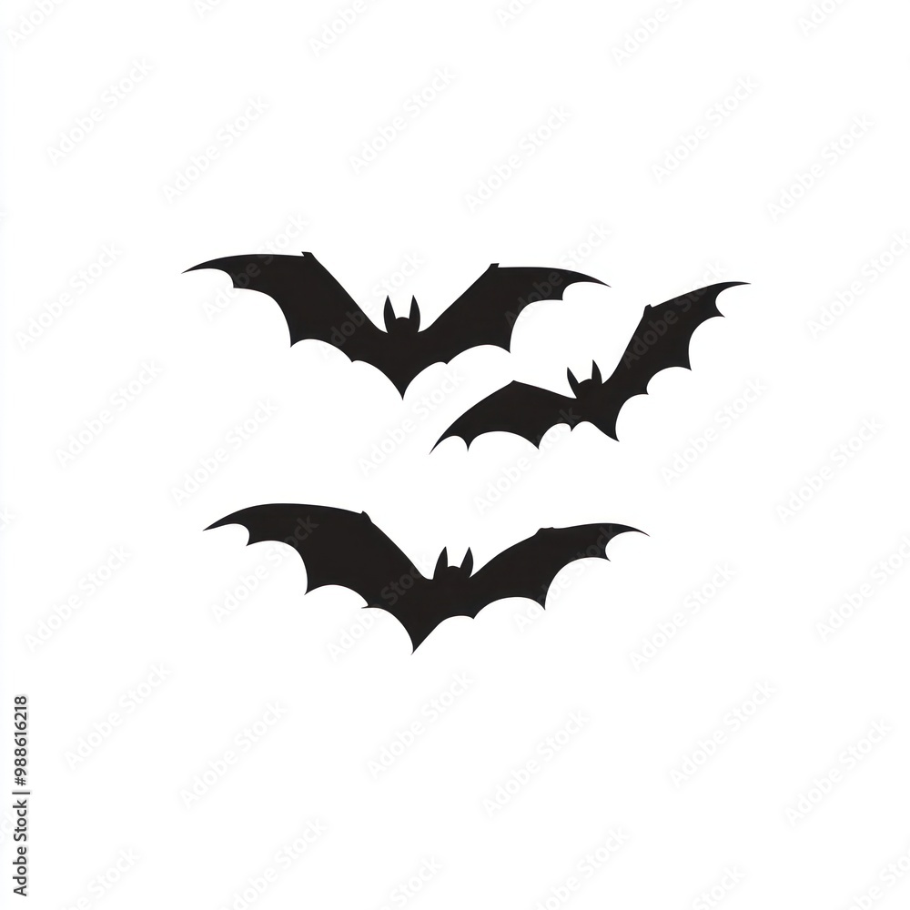 Fototapeta premium Three black bats flying silhouette