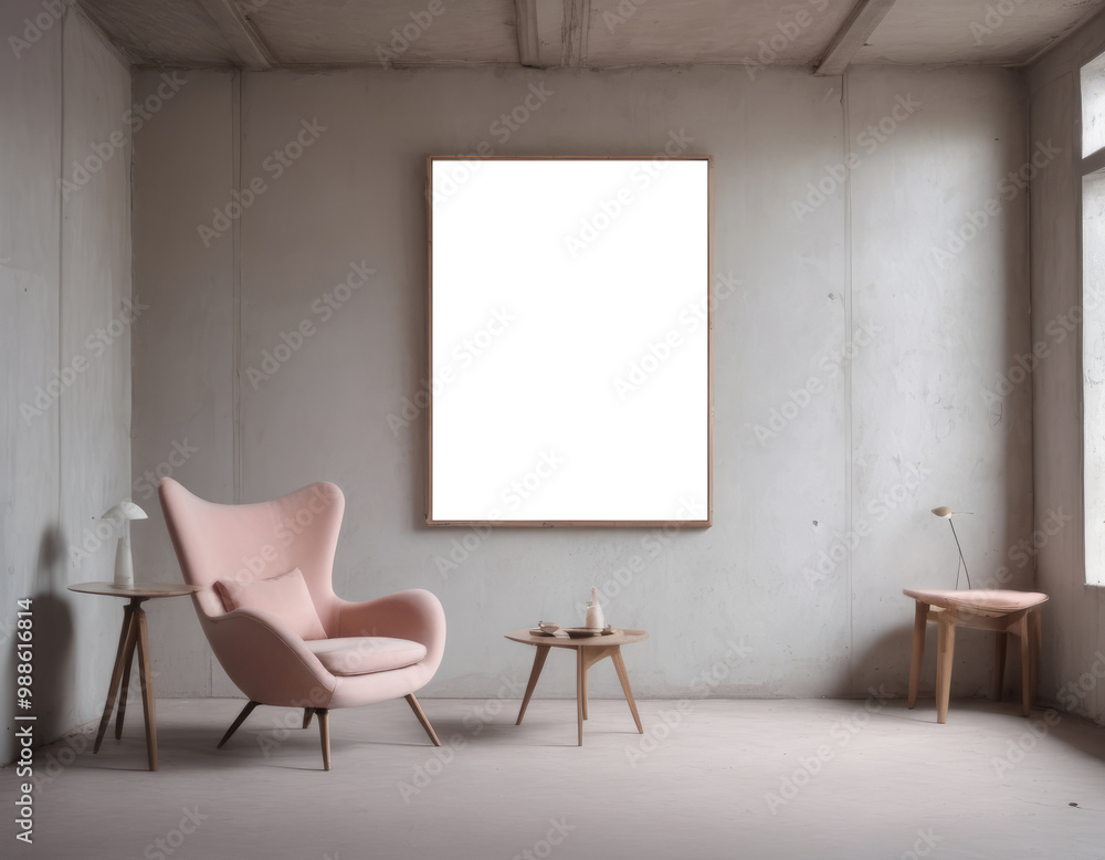 Mockup room for poster or painting in brutalist interior, Photo Frame Mockup, pastel colors Mockup room for poster or painting in brutalist interior, Photo Frame Mockup, pastel colors