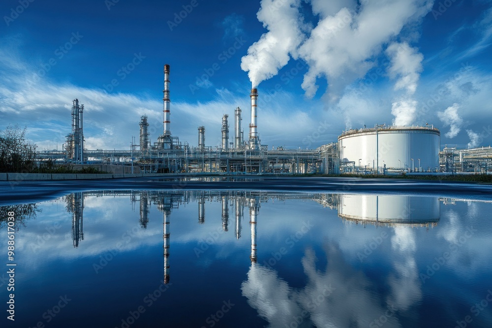 Industrial refinery with smoke stacks Industrial refinery with smoke stacks