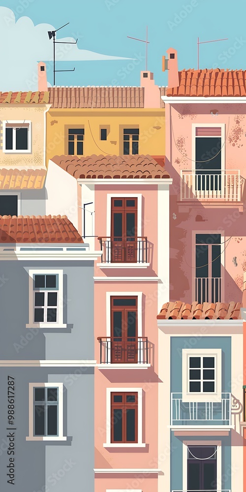 Obraz premium Colorful Buildings With Balconies And Windows In A City