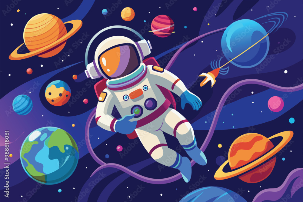 An astronaut drifts through the vastness of space, surrounded by planets and cosmic wonders, Astronaut in outer space An astronaut drifts through the vastness of space, surrounded by planets and cosmic wonders, Astronaut in outer space