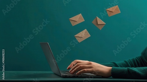 Close-up of hands typing an email follow-up to a client after a meeting