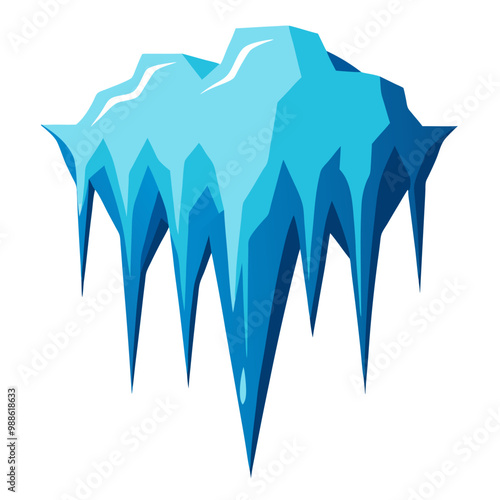 A blue iceberg with icicles on a white background