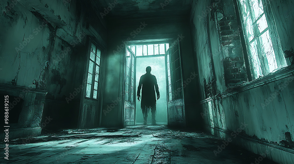 A man stands in a dark room with a door open A man stands in a dark room with a door open