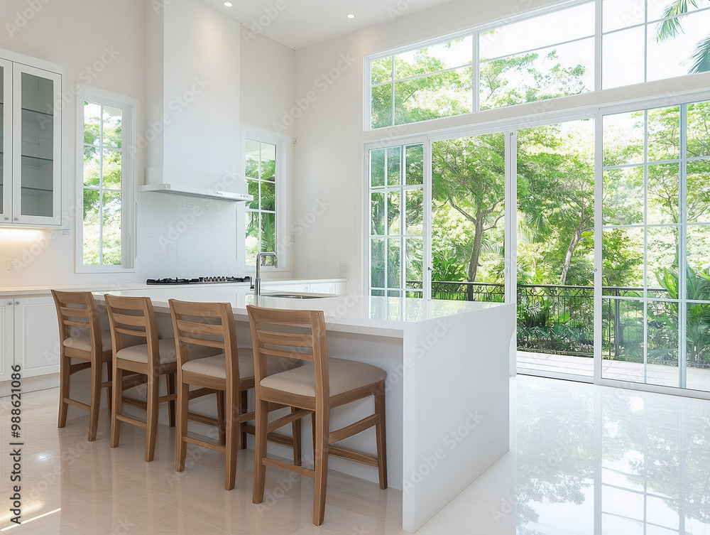 Fototapeta premium Modern design open kitchen island and dining room in home