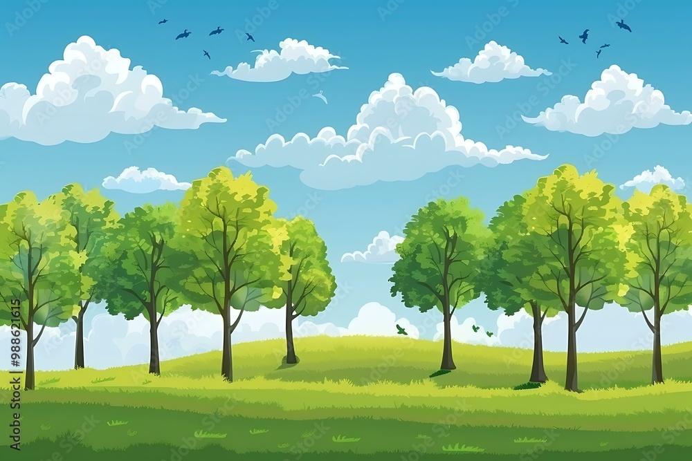Green Trees and Blue Sky Landscape Illustration Green Trees and Blue Sky Landscape Illustration