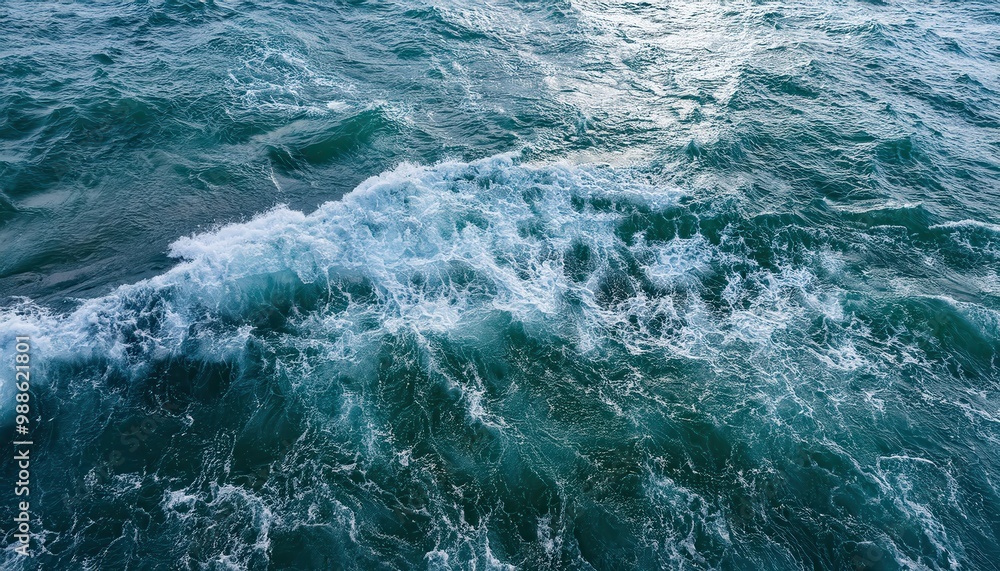 Vast Ocean Waves in Motion. Turbulent Aqua Blue Waters with White Foam Crests, Capturing the Natural Energy of the Sea in a Dynamic, Overhead Perspective Vast Ocean Waves in Motion. Turbulent Aqua Blue Waters with White Foam Crests, Capturing the Natural Energy of the Sea in a Dynamic, Overhead Perspective