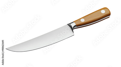 A sharp kitchen knife with a sleek stainless steel blade and a wooden handle, perfect for culinary tasks and food preparation, Transparent background.