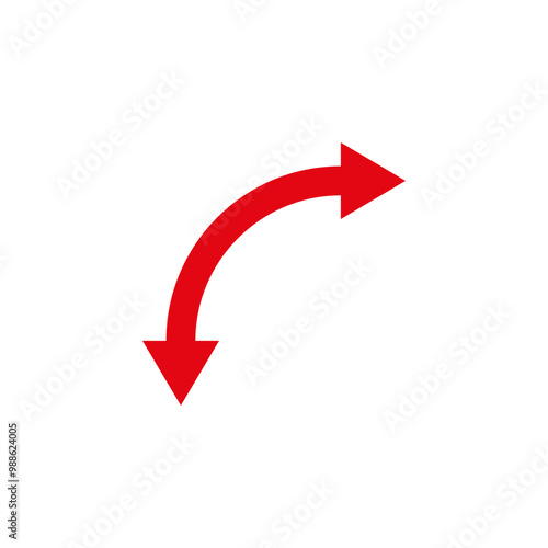 Dual semi circle red arrow. Vector illustration. Semicircular curved double ended arrow.