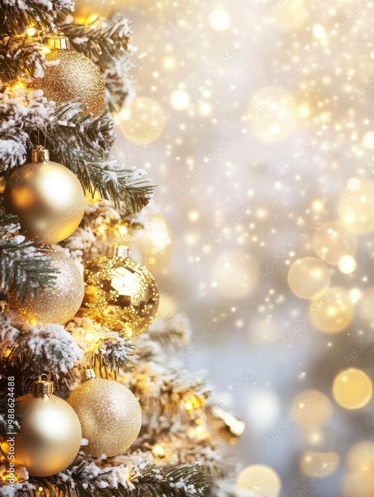 Gold Christmas background of de-focused lights with decorated tree. with generative ai Gold Christmas background of de-focused lights with decorated tree. with generative ai