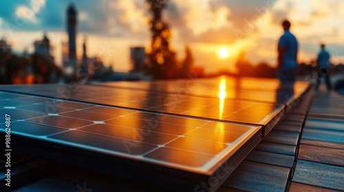 A close-up of solar panels installed near an oil refinery, representing the shift to clean energy photo