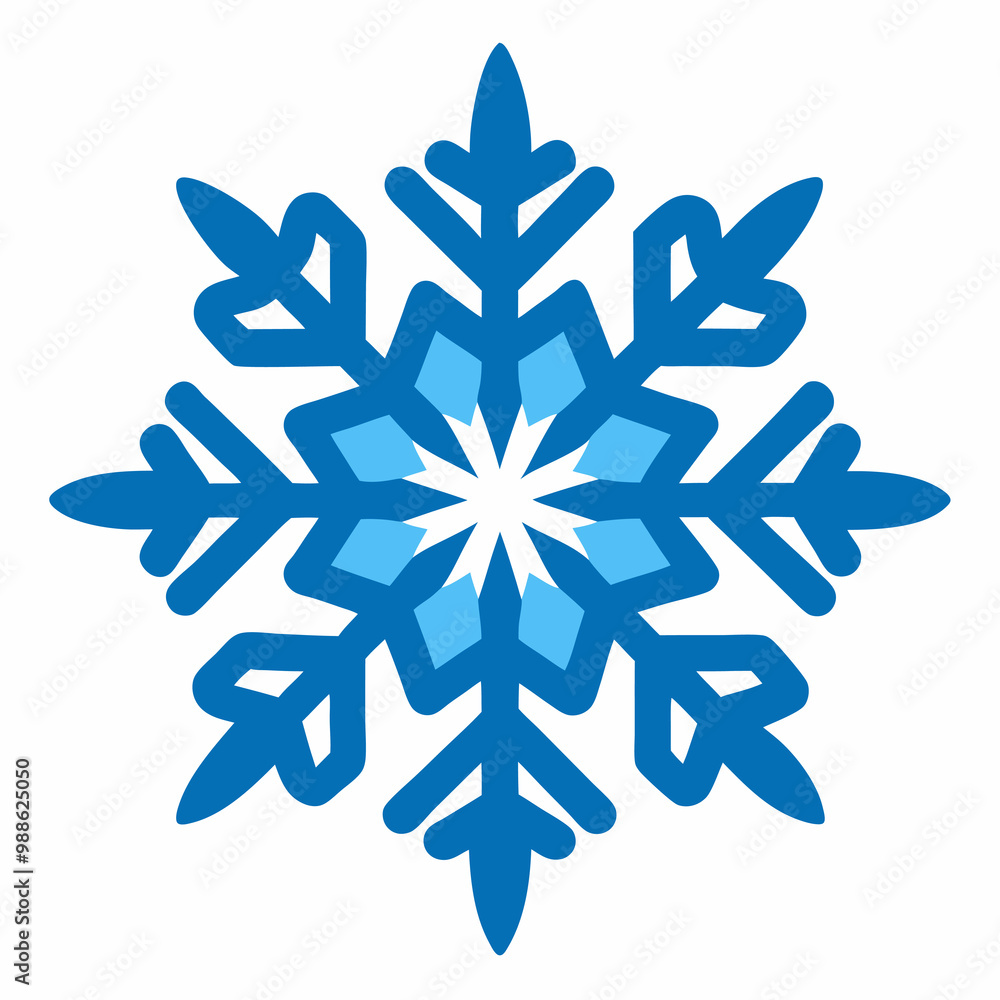 An artistic blue snowflake adorned with leaves on a white background An artistic blue snowflake adorned with leaves on a white background
