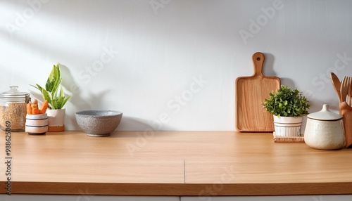 Wallpaper Mural Kitchen wooden countertop on white wall background Torontodigital.ca