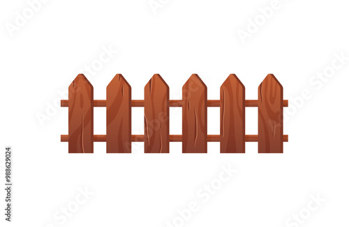 Wooden fence vector flat illustration, picket, garden timber barrier, cartoon backyard border from brown lumber boards