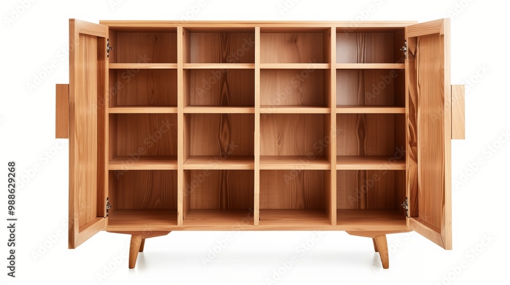 Wooden cabinet isolated on white background. Empty closet. Wardrobe. Frame wooden furniture. Wooden cabinet isolated on white background. Empty closet. Wardrobe. Frame wooden furniture.