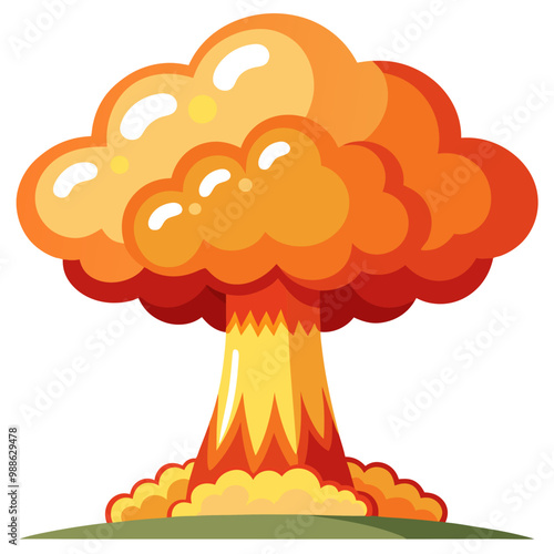 A cartoon illustration of a mushroom cloud rising from the ground