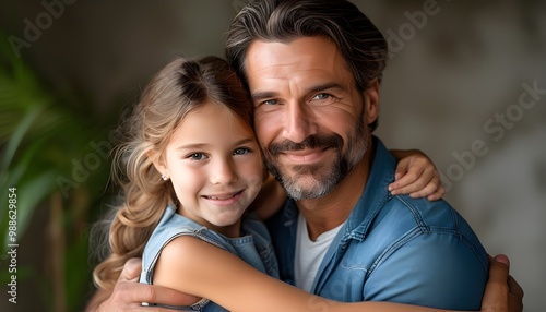 Heartwarming embrace between father and daughter, capturing joyful smiles and the essence of a loving bond