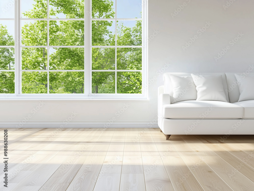 Fototapeta premium Modern living room interior with sofa against windows