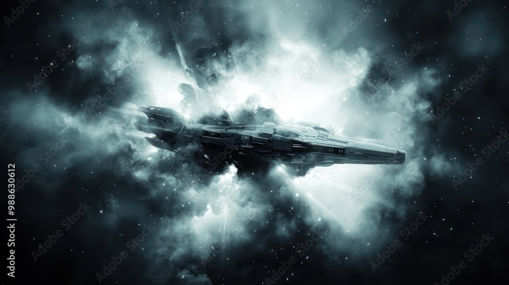 Enormous Planet-Sized Spaceship Silhouetted in Cosmic Dust - High Resolution 32K Image Reveal, Generative Ai Enormous Planet-Sized Spaceship Silhouetted in Cosmic Dust - High Resolution 32K Image Reveal, Generative Ai