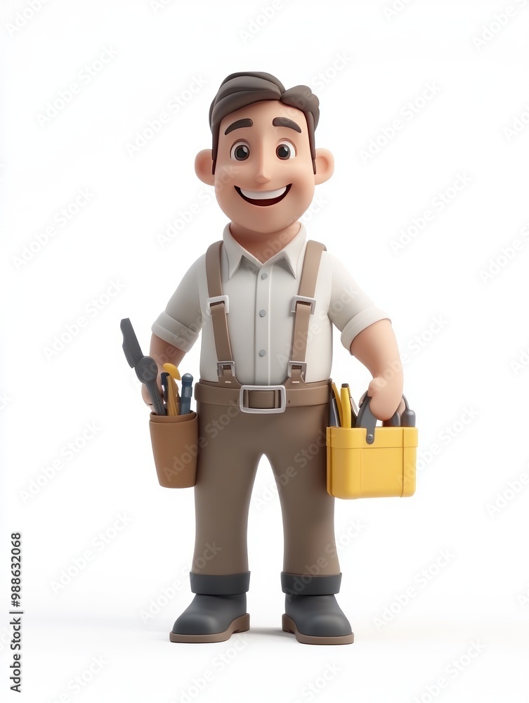 Obraz premium A cheerful cartoon handyman with tools, ready for work.