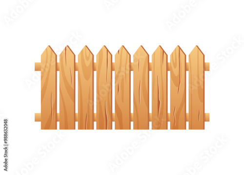 Wooden fence vector flat illustration, picket, garden timber barrier, cartoon backyard border from beige lumber boards