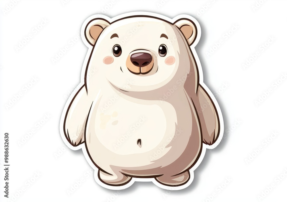 Fototapeta premium Cute Cartoon Polar Bear on White Background with Soft Pastel Colors