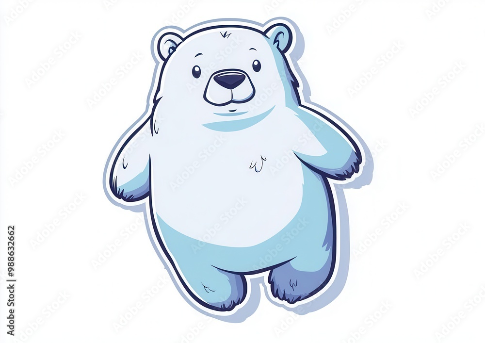 Fototapeta premium Cute Cartoon Polar Bear Illustration with Light Blue and White Colors