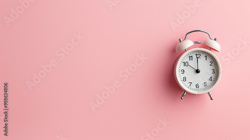 Pink alarm clock isolated pink background, copy space