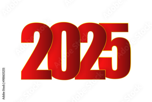 Vector illustration of Happy New Year 2025 text on transparent background