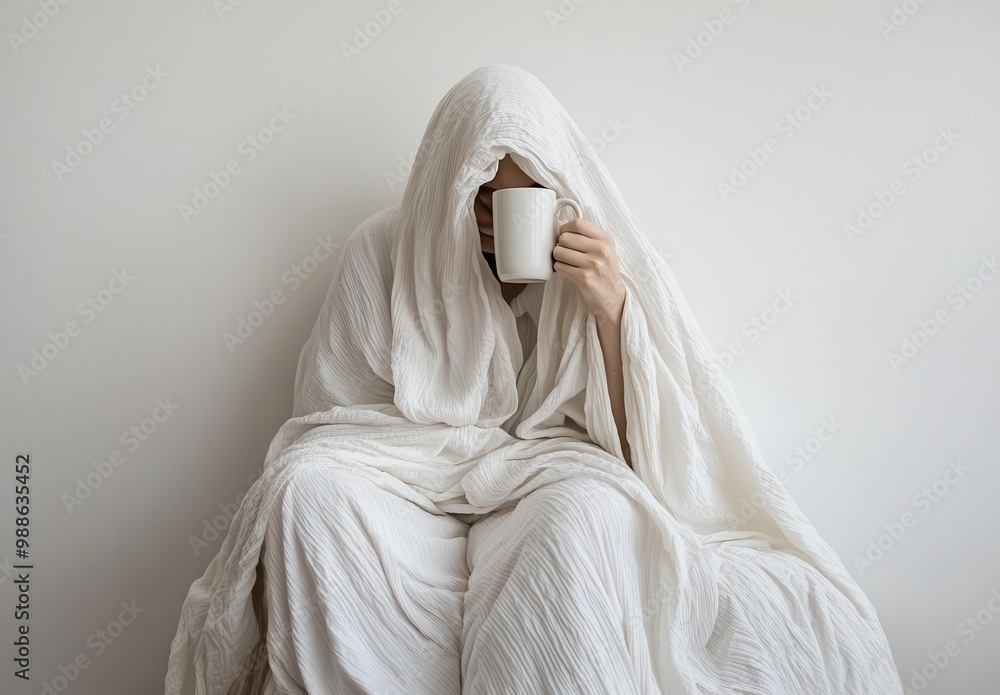 Peaceful Morning with White Blanket and Coffee Cup Peaceful Morning with White Blanket and Coffee Cup