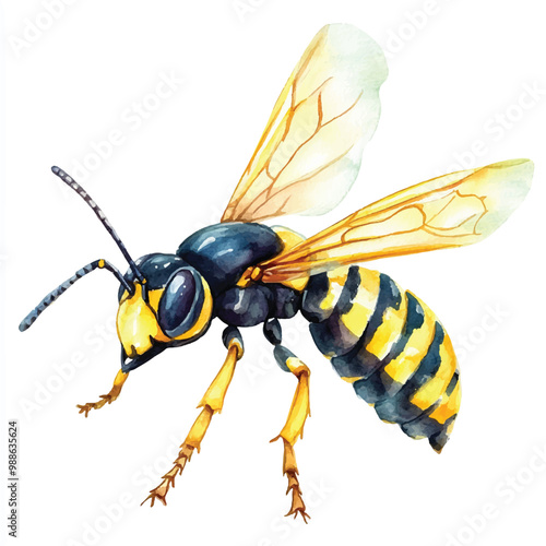 Wasp watercolor clipart illustration isolated