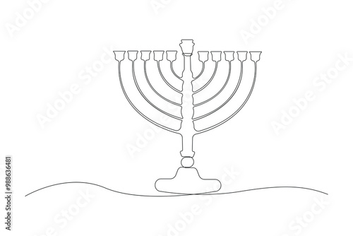 Continuous line art drawing of Hanukkah menorah candlestick. Vector illustration.