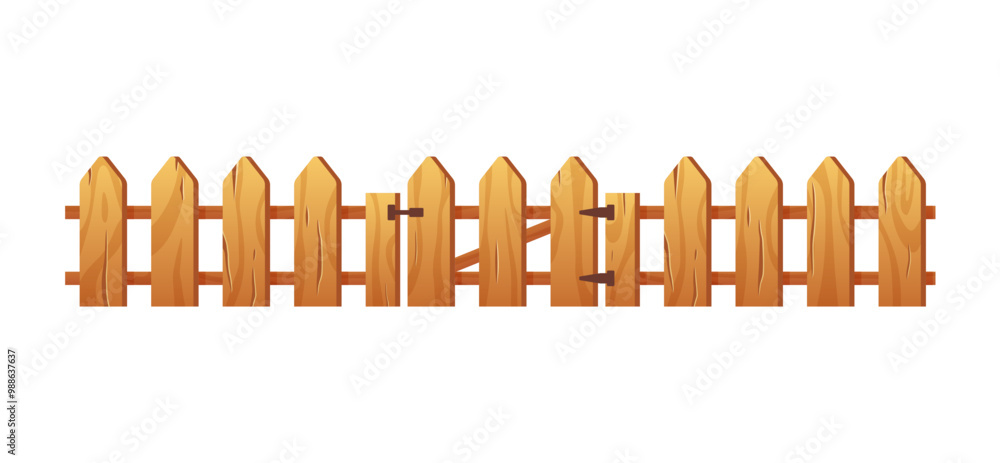 Simple wooden fence with gate in the center. Simple wooden fence with gate in the center.