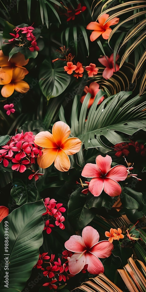 Tropical Flowers and Leaves in a Lush Setting Tropical Flowers and Leaves in a Lush Setting