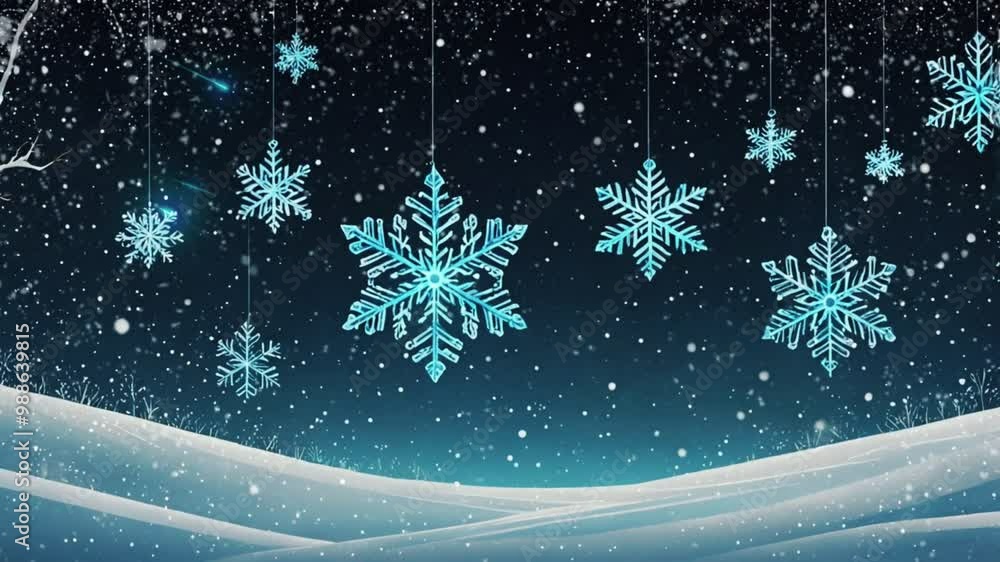 A beautiful winter wonderland with snowflakes falling and a blue sky. Seamless looping 4k time-lapse virtual background