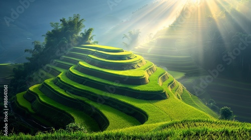 Terraced rice field landscape near Sapa in Vietnam background