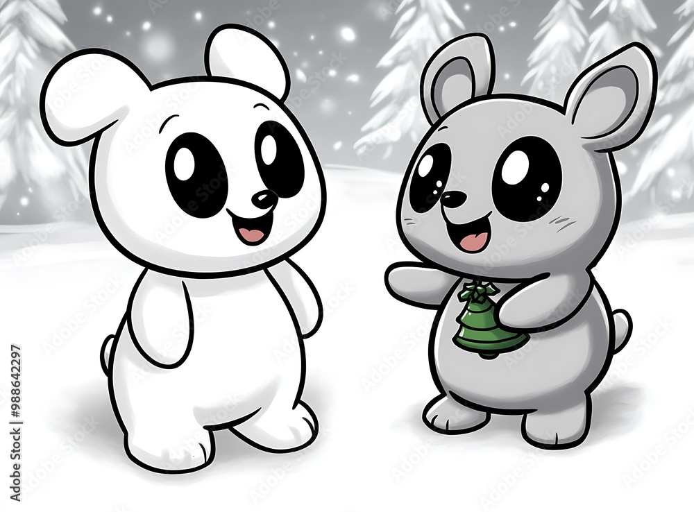 Cute Cartoon Animals in Winter Wonderland Cute Cartoon Animals in Winter Wonderland