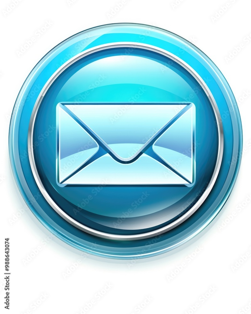 Blue Email. Icon of Electronic Mail in Cyan Blue Round Button Blue Email. Icon of Electronic Mail in Cyan Blue Round Button