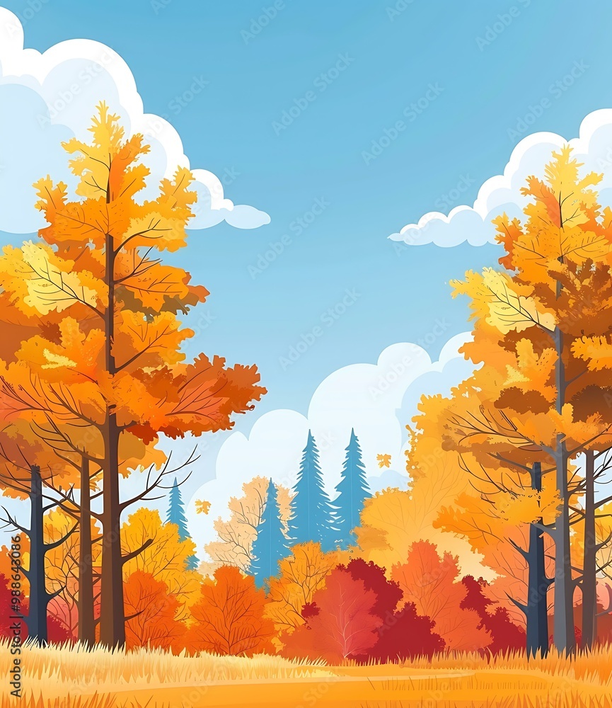 Fototapeta premium Autumn Forest Landscape With Yellow And Red Trees