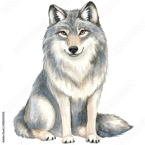 Wolf watercolor clipart illustration isolated