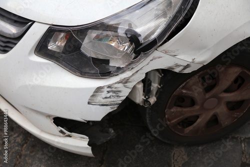 Damaged plastic car bumper in Italy photo