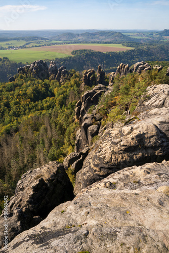 Rugged Rock Outcrops at an Overlook in Saxon Switzerland National Park, Nationalpark Sächsische Schweiz