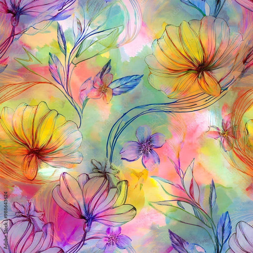 colorful flower and leaf patterns colorful flower and leaf patterns