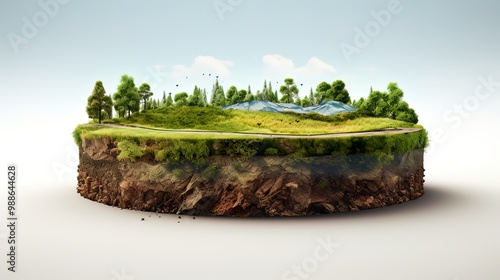 Earth land Soil layers 3D Illustration round soil ground cross section float landscape fantasy floating island